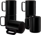 E-liu Large 15 Ounces Porcelain Coffee Mug Tea Mugs Set of 6 | Cups for Coffee, Tea, Cocoa, and Mulled Drinks , Dishwasher & Microwave Safe Gift Sets, Black