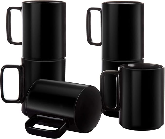 E-liu Large 15 Ounces Porcelain Coffee Mug Tea Mugs Set of 6 | Cups for Coffee, Tea, Cocoa, and Mulled Drinks , Dishwasher & Microwave Safe Gift Sets, Black
