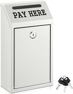 Yaocom Safe Metal Cash Box for Farm Stand – Money Drop and Secure Donation Collection, Wall Mount Lockable Unit with Pre Drilled Holes for Outdoor Self Serve(White,10.2 x 5.7 x 2.8 Inch)