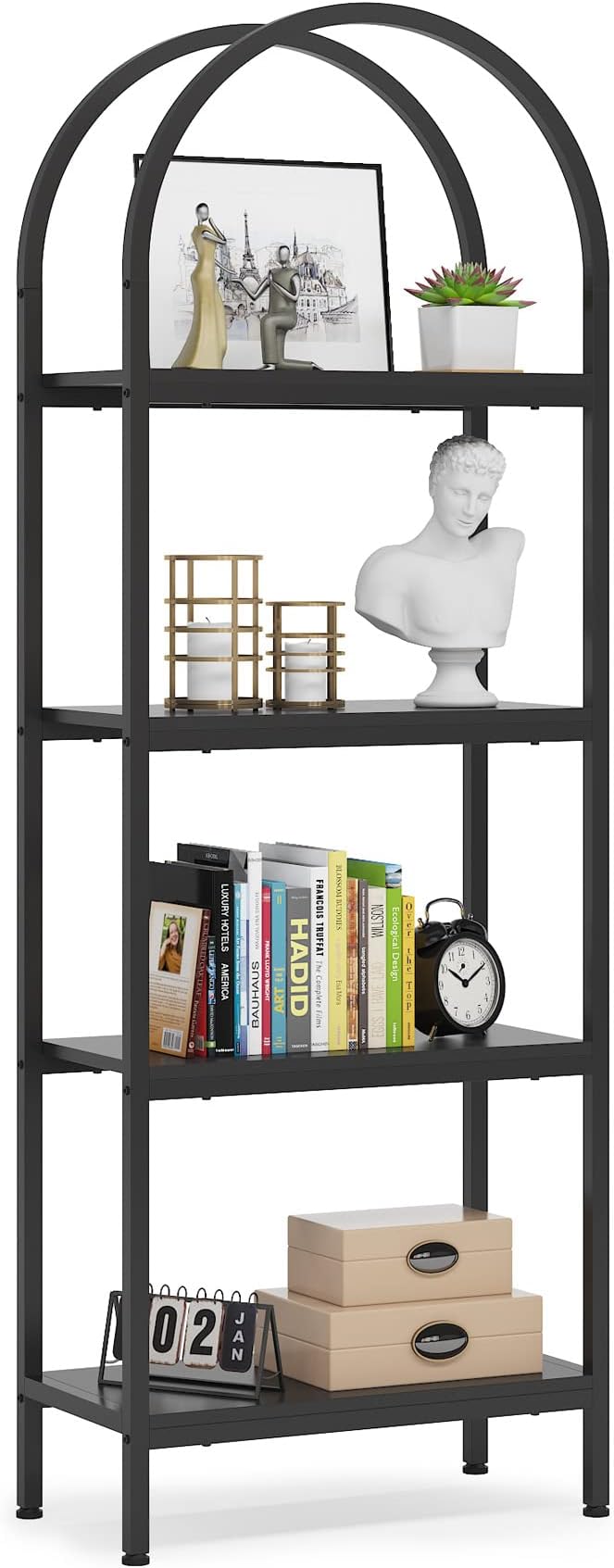 Tribesigns 4-Tier Open Bookshelf, 70.8" Wood Bookcase Storage Shelves with Metal Frame, Freestanding Display Rack Tall Shelving Unit for Office, Bedroom, Living Room, Easy Assembly (Black, 1PC)