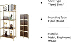 No Assembly Folding Bookshelf, 4 Tier Gold Bookshelf, Metal Book Shelf for Storage, Folding Bookcase for Office Organization and Storage, 12.6" D x 22.44" W x 55.51" H