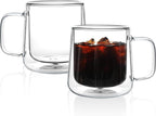 Aurzen 13oz Glass Coffee Mugs,Double Wall Insulated Glass Cups with Handle,Clear Espresso Mugs for Latte,Cappuccino,Tea Bag (2, 13oz)