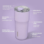 BJPKPK 20oz Spill Proof Coffee Tumbler, Insulated Stainless Steel Cup | Double Wall Vacuum, Leakproof Lid, Keeps Hot/Cold/Iced, BPA Free, Dishwasher Safe, Cupholder, Travel, Lavender