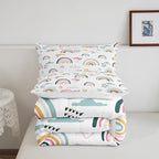Erosebridal Rainbow Bedding Set for Kids Girls, Pink Love Heart Comforter Set King Size Cartoon Cloud Geometric Stripes Bedding Comforter for Boys Children Women Watercolor Art Girly Duvet Sets