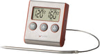 Taylor Instant Read Wired Probe Digital Meat Food Grill BBQ Cooking Kitchen Thermometer with Timer Alarm, Red
