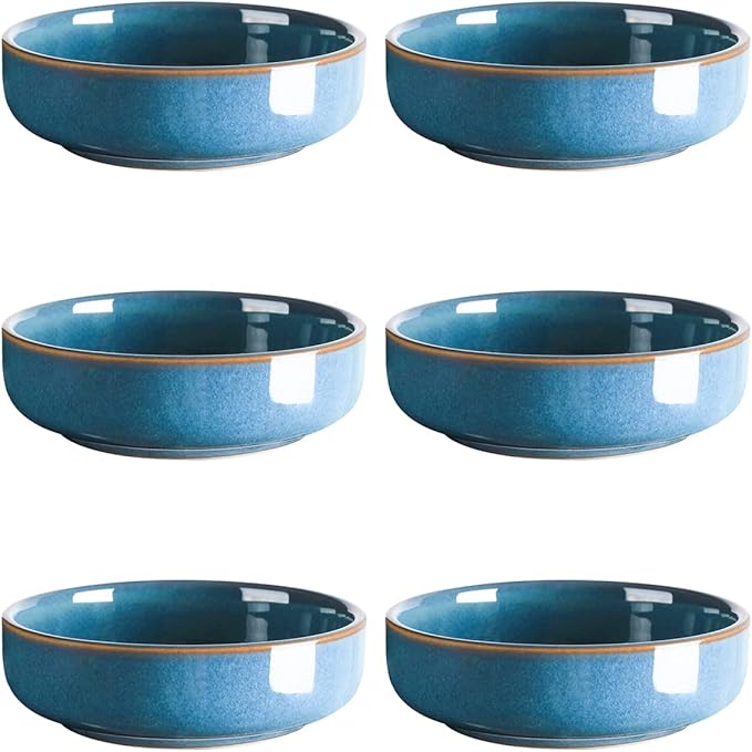 Selamica Ceramic 3.3 Inch Soy Sauce Dish Dipping Bowls Side Dishes Small Appetizer Pinch Bowls for Condiments, Sushi, Ketchup, BBQ-Set of 6(Ceylon Blue)