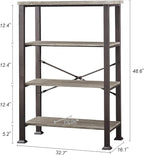 HOMBAZAAR Bookshelf, 4-Tier Vintage Industrial Book Shelf, Rustic Wood and Metal Bookcase and Bookshelves, Free Standing Storage Large Bookshelf for Living Room, Bedroom and Kitchen, Grey Oak