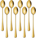 7.5 Inch Gold Iced Tea Spoons,Set Of 8 Stainless Steel Long Coffee Spoons,Long Handle Stirring Spoon For Dessert,Coctails,Ice Cream,Milk,Iced Teaspoons For Bar