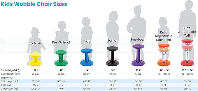 Kore Kids Pre-Teen Wobble Chair - Flexible Seating Stool for Classroom, Home & School, ADD/ADHD - Made in The USA - Age 10-11, Grade 5-6, Black (18.7in)