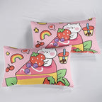 Kawaii Bear Comforter Queen,Pink Bear Comforter Set for Kids Teens Girls,3Pcs Bedding Set Printed Comforter with 2 Pillowcases,Down Alternative,Soft and Lightweight，Queen Size