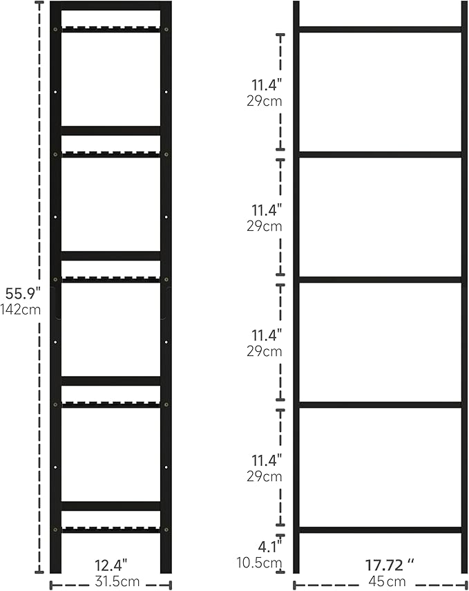 5 Tier Narrow Bookshelf, Bamboo Bookcase, Slim Tall Storage Rack Free Standing Shelving Unit with Adjustable Shelves for Living Room Bedroom Bathroom, Black