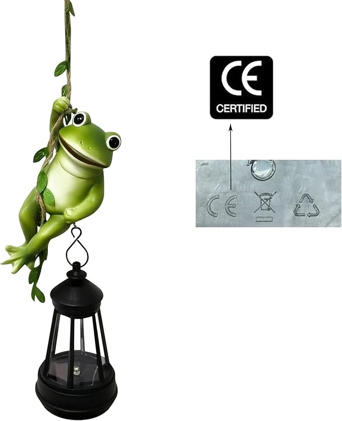 Solar Frogs Outdoor Garden Statues, Halloween Hanging Climbing Rope Frog on a Vine with Lantern Tree Hugger Figurine Lights for Outside Yard Art Sculptures Porch Balcony Wall Decor, Funny Gifts