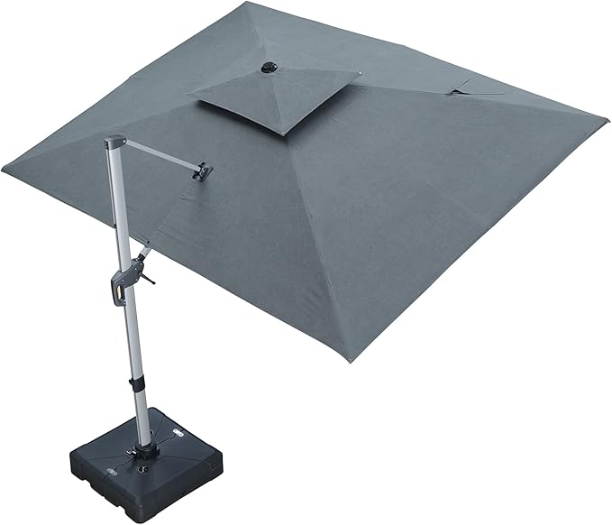 PURPLE LEAF 9' X 12' Cantilever Outdoor Patio Umbrella Large Heavy Duty 360° Rotation Double Top Offset Rectangular Umbrellas for Backyard Deck Pool, Cast Slate
