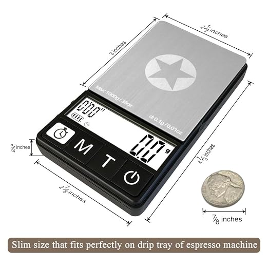 (Latest Version) Espresso Scale with Timer 1000g x 0.1g, Espresso Coffee Scale for Drip Tray, 35 Ounces/0.01oz,Coffee Scale Espresso with Silicone Mat,Large Backlit Display,Batteries