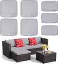 ClawsCover 7Pack Outdoor Seat and Back Cushions Replacement Covers Fit for 3/5 Pieces 4-Seater Wicker Rattan Patio Furniture Conversation Set Sectional Couch,Gray-Large(Include Cover Only)