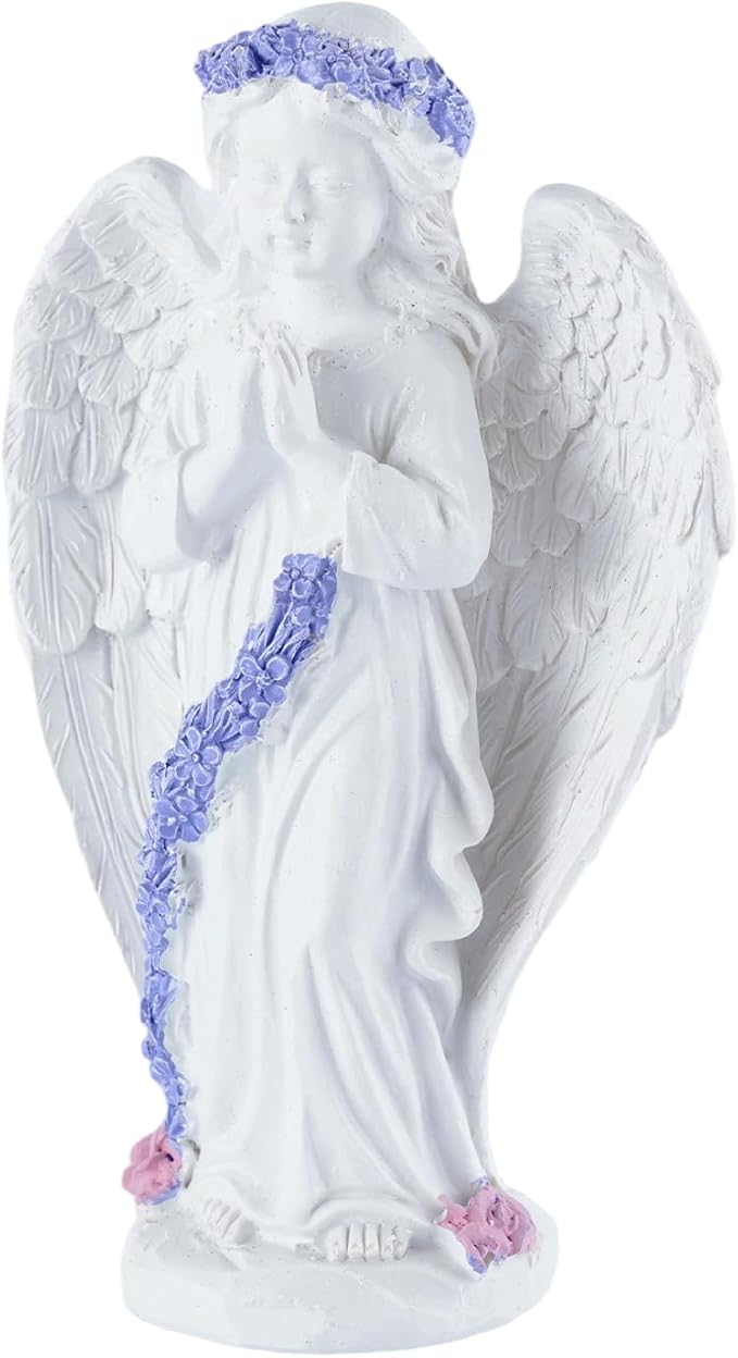Lavender Praying Angel Statues, Handmade Resin Craft Home Decor, Indoor & Outdoor Winged Angel Figurines, Tabletop Ornaments, Ideal Blessing Gift for Mom, Dad & Friends