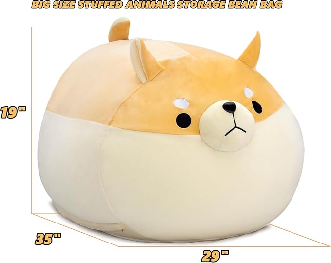 Stuffed Animal Storage Bean Bag Chair Cover for Kids Yellow Dog Shiba Inu Bean Bag Chair for Girls XX-Large Size Toy Organizer Cover Only Without Filling