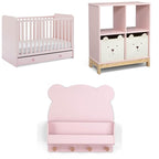 Delta Children babyGap Graham 4-in-1 Convertible Crib with Storage Drawer + Brannan Bear Bookcase with Bins + Brannan Bear Wall Shelf with 4 Hooks, Blush Pink/Dark Pink (Bundle)