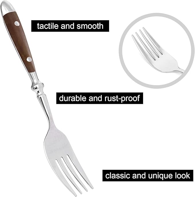 5-Piece Silverware Set, Stainless Steel Flatware Set, Service for 1, Vintage Cutlery Set with Wooden Color Bakelite Handle, Dishwasher Safe