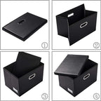 PRANDOM Collapsible Storage Bins with Lids [3-Pack] Leather Fabric Foldable Storage Boxes Organizer Containers Baskets Cube with Cover for Bedroom Closet Office Nursery Black (14.9x10.8x10)