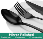 JUNLIN 49 Pieces Black Silverware Set with Steak Knives, Stainless Steel Silverware with Organizer Flatware Utensils Set for 8, Forks and Spoons Silverware Set Cutlery Set