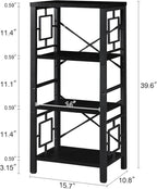 Bookshelf, Vintage Industrial 4 Tier Bookshelf, Freestanding Narrow Bookcase with Rustic Wood and Metal, Small Bookshelf for Home Office, Bedroom & Living Room, Black