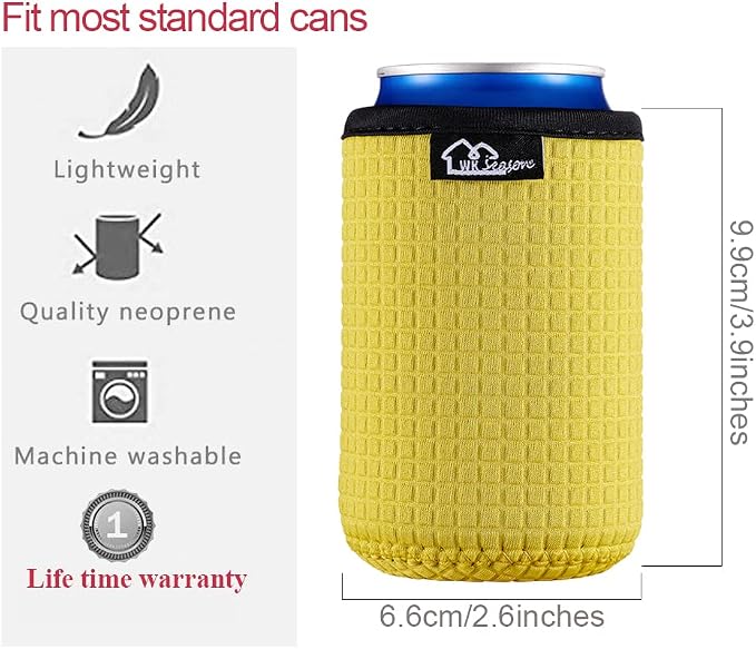 WKieason 12oz Standard Can Sleeves Insulators Sleeves Standard Can Covers 12OZ Beer Bottle Sleeves Coolers Holder Non-slip Neoprene Can Coolier Sleeves 4PC Pack (Black/Red/Yelllow/Blue)