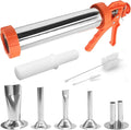 Hoypeyfiy Stainless Steel Jerky Gun Sausage Maker Sausage Stuffer Handmade Beef Jerky Gun with 5 Stainless Nozzles Meat Pusher Cleaning Brushes Kit (2.5LB)