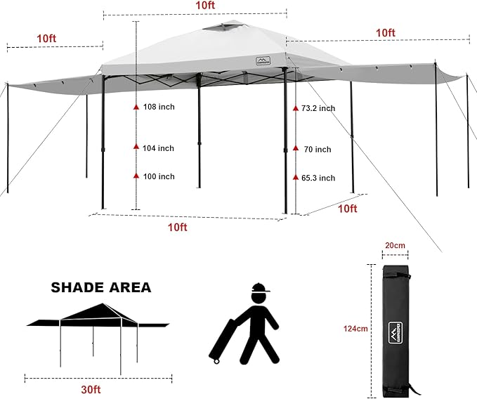KAMPKEEPER 10x10 Easy Pop Up Canopy Tent with Sidewalls, Instant Outdoor Shade Shelter with Removable 10FT Sun Walls, Quick Setup Waterproof and UV-Resistant for Patio (White, 2 sidewall)