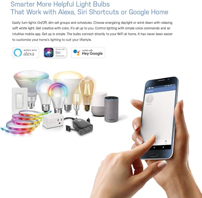 Feit Electric OM60/927CA/AG 60W Equivalent WiFi Dimmable, No Hub Required, Alexa Google Assistant A19 Smart LED Light Bulb, 4.4" H x 2.3" D, 2700K Soft White