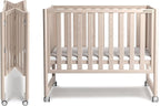 EvoNook 7-in-1 Convertible Mini Crib - Washed White, Portable Folding Baby Mini Crib with 1.5 Inch Mattress, 100% New Zealand Pinewood, 4 Adjustable Mattress Heights