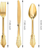 N9R 120PCS Gold Plastic Silverware, Vintage Disposable Utensils & Cutlery | 40 Fancy Forks, Spoons, Knives, Heavy Duty, BPA-Free, for Party, Weddings, Birthday & Holiday