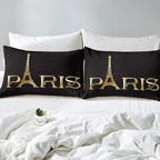 Erosebridal Eiffel Tower Comforter Set, City Building of Paris Bedding Set Twin Size, Gold Black Duvet Sets for Kids Boys Girls Teens Bedroom, Soft Microfiber Bedding Comforters with 1 Pillow Case