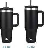 Konokyo 30 oz Insulated Tumbler Water Bottle with Handle, Straw Lid | BPA-free and dishwasher safe; made for gym, travel, coffee and gifting, 2 straws, cup holder friendly,Black