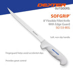 Dexter Outdoors SOFGRIP 8" Flexible Fillet Knife with Edge Guard | Corrosion-resistant high-carbon American stainless blade with soft non-slip grip. Edge guard included, made in USA.