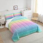 Erosebridal Blue Gradient Bedding Rainbow Tie Dye Bedding Comforter Sets for Kids Boys Girls Bedroom, Galaxy Glitter Comforter Set Pastel Watercolor Sparkle Quilt with 2 Pillowcases, Queen