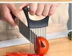 BeeSpring Slicer Meat Slicer, Food Slice Assistant Onion Holder Slicer, Kitchen Gadgets kitchen Utensil Holder - Stainless Steel Vegetable Holder Cutting Kitchen Gadget Onion Peeler 1pcs