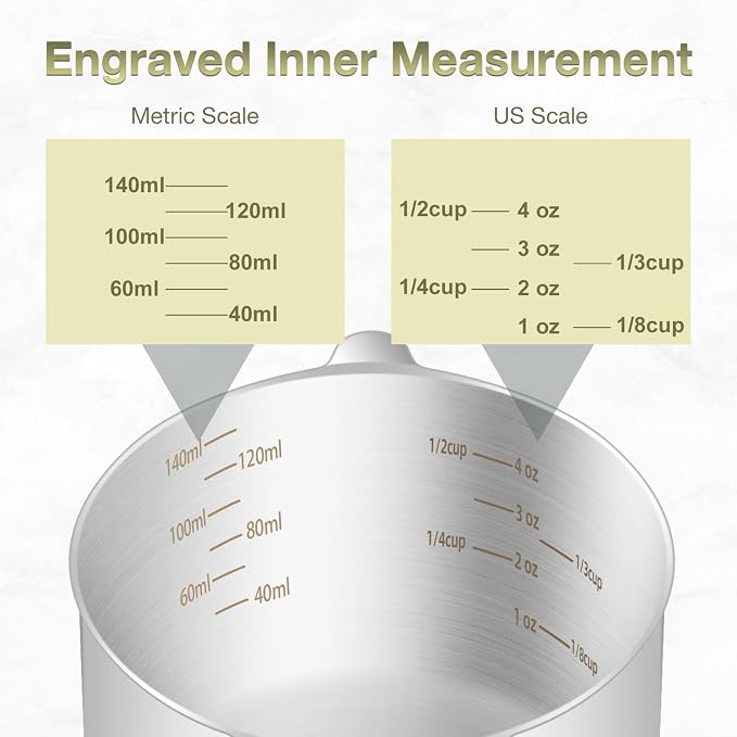 1PCS 2/3Cup (160ml, 5.3oz) Single Measuring Cup, Etched Inner Scale Stainless Steel Measure Scoop, Metric and US Measurement, Dishwasher Safe
