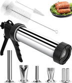 Jerky Gun for Ground Meat, Beef Jerky Making Kit with 5 Nozzles | Stainless Steel Beef Jerky Gun Jerky Marker Sausage Stuffer, 1LB Professional Jerky Gun Kit, 2 Cleaning Brush, Jerky Shooter