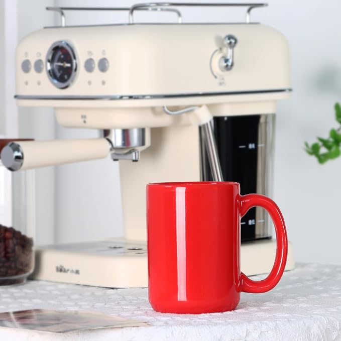 16 OZ Coffee Mug, Classic Blank Ceramic Cup with Large Handle for Tea Latte Cappuccino, Red