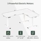 FEZIBO Triple Motor L-Shaped Electric Standing Desk, 63 Inches Height Adjustable Stand up Corner Desk, Sit Stand Workstation with Splice Board, White Frame/White Top