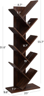 VASAGLE Tree Bookshelf, 9-Tier Bookcase, Large Bookshelf, Space-Saving Corner Shelf, Book Tree, Holds Books, CDs, Games, for Bedroom, Living Room, Home Office, Walnut Color ULBC11BY