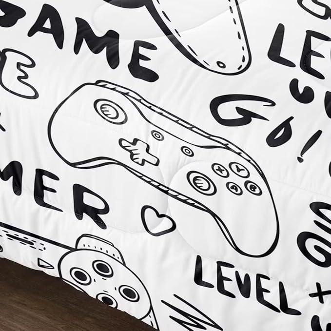Gaming Comforter for Boys Teens,Game Bedding Sets Queen,Kids Gamer Comforter Set,Video Game Bedroom Decor,Gamepad Controller Duvet Insert All Season 3 Piece 1 Comforter and 2 Pillowcases