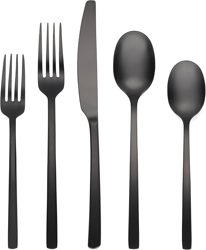 Cambridge Silversmiths Beacon Flatware Set, 18/0 Stainless Steel, Dishwasher Safe, Flatware Collection, Black Satin, 20-Piece, Service for 4