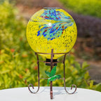 10" Diameter Solar Gazing Ball and 8.5" Metal Stand Indoor Outdoor Glass Globe Sphere Yard Art Ornament Solar Gazing Balls for Garden,Lawn,Porch,Patio Gardening Gift for Women(Yellow)