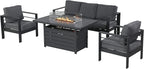 Wisteria Lane Aluminum Patio Furniture Set, 4 Pcs Metal Outdoor Furniture Set with CSA Certified 54in Propane Gas Fire Pit Table, Patio Conversation Set with 5in Olefin Cover Cushions, Dark Grey