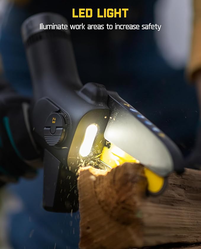 Fanttik TurboLite W10 APEX External Rotor Brushless Motor Mini Chainsaw Cordless with 3 Speed Adjustment, Type-C Fast Charging, LED Light for Tree Wood, Tools for Household and Garden