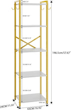 YMYNY Bookshelf, 5-Tier Ladder Shelf Organizer, Narrow Shelving Unit, Corner Storage Racks, Large Capacity Bookcase, for Home Office Living Room Balcony Bathroom, 57.7" H, Metal Frame,HBC005W