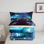 Boys Race Car Down Duvet, Cool Sports Car Comforter Set For Men Women, Extreme Sports Racer Bedding Set Full, Yellow Automobile Car Quilt Set, 1 Comforter Set With 2 Pillowcases, Lightweight, Blue