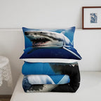 Kids Comforter Set for Boys Girls,3D Shark Fish Down Comforter 3 Piece Hawaiian Beach Theme Bedding Quilted Duvet Set Ocean Sea Animal Pattern Blue Duvet Insert for Toddler Teen Bedroom Decor,King